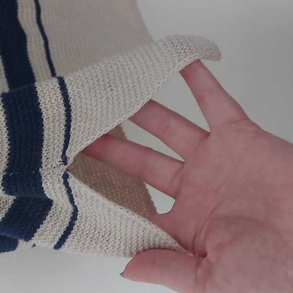 M.M. Lafleur The Samara Sweater Navy/Ivory Striped 100% Linen Knit Size XL - Picture 5 of 7